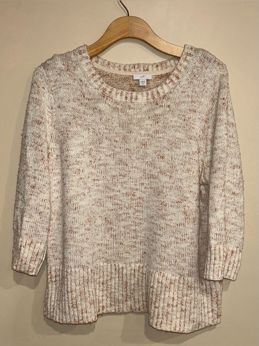 J.Jill Textured Marled Knit Sweater Large Petite Pullover 3/4 Sleeve